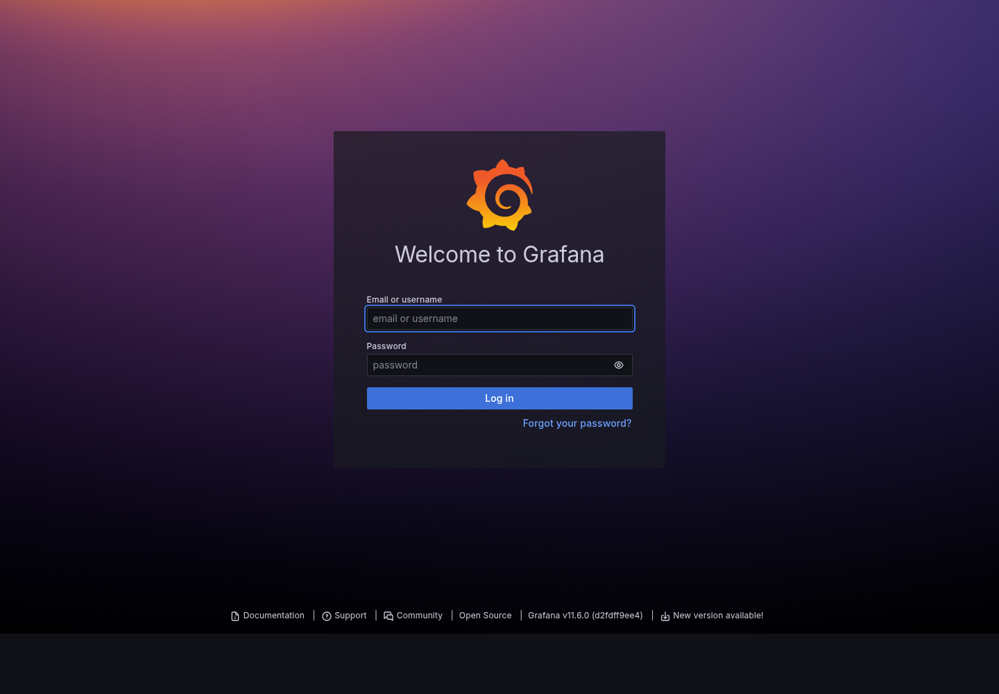 Grafana login screenshot